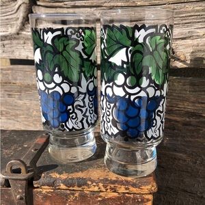 Vintage Libbey Grapes glasses Retro Swanky swigs Glassware Blue Green White Vtg